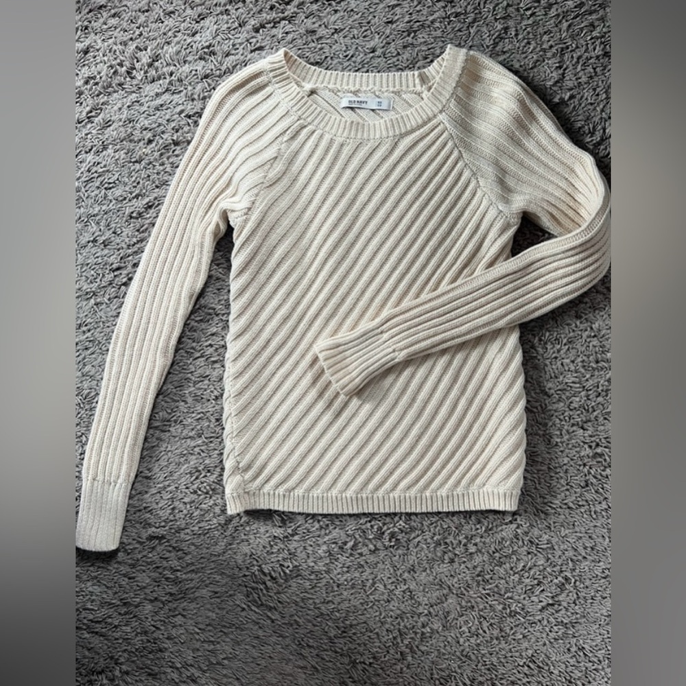 Old Navy Cream Ribbed Crew Neck Sweater - Picture 2 of 9